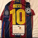 LIONEL MESSI | BARCELONA 2020-2021 UCL HOME DISPLAY JERSEY | PRINTED SIGNATURE (SIZE L)
