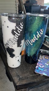 Teal & Tri-Color Cowprint Glitter Tumbler / Personalized Tumbler –  Farmhouse Fabrication