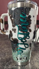 Teal & Tri-Color Cowprint Glitter Tumbler / Personalized Tumbler –  Farmhouse Fabrication