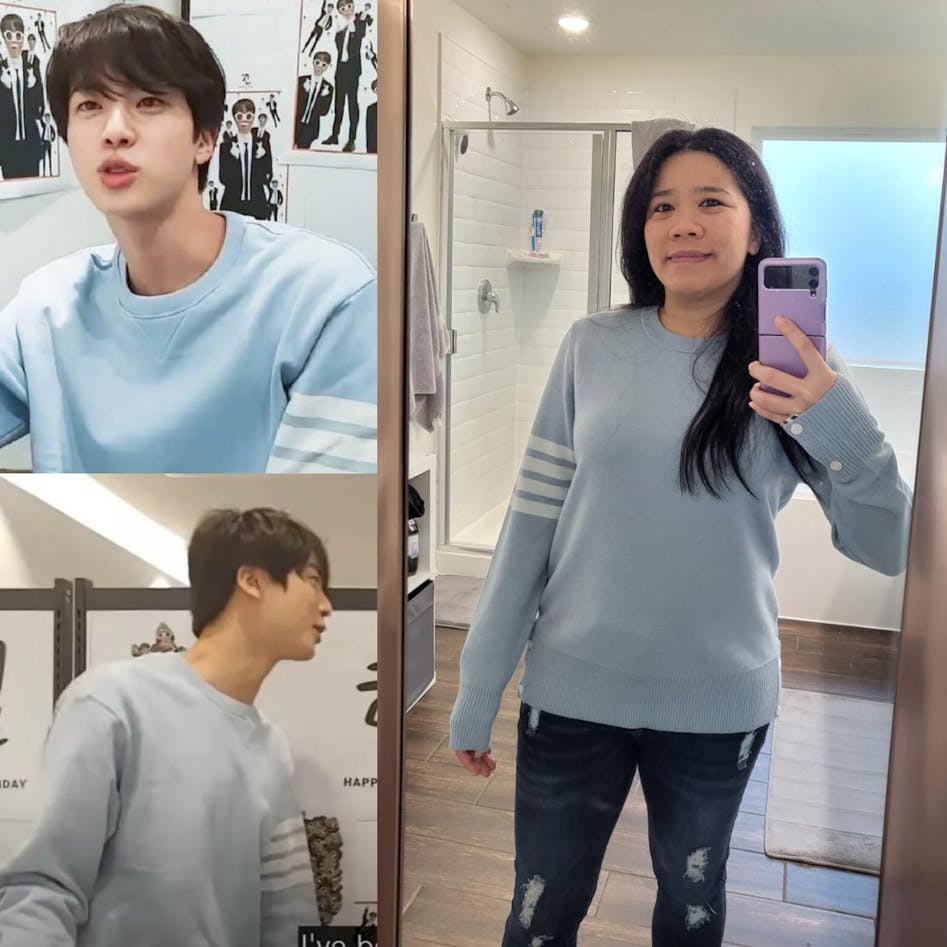 Blue Round Neck Sweater With Line Bars | Jin - BTS - Fashion Chingu