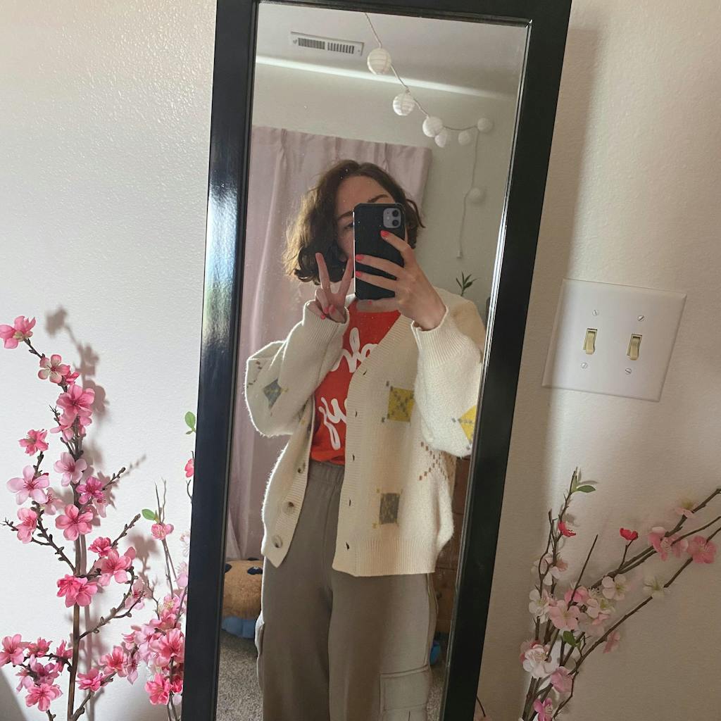 Beige Square Patterned Cardigan Hoshi Seventeen Fashion Chingu