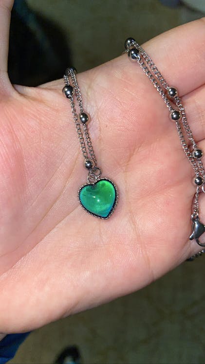flan☆BTS Vさん着用☆HEART Long Necklace Blue Color-Changing Heart Necklace | Taehyung - BTS