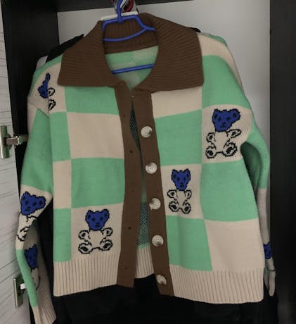 Green Checkered Bear Cardigan | Beomgyu - TXT - Fashion Chingu