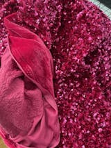 Red Sequins Embroidered Stretch Velvet Rodeo Prom Couture Fabric