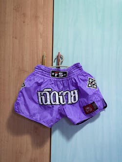 InFightStyle Monochrome Nylon Lotus Retro Shorts (Light Purple)
