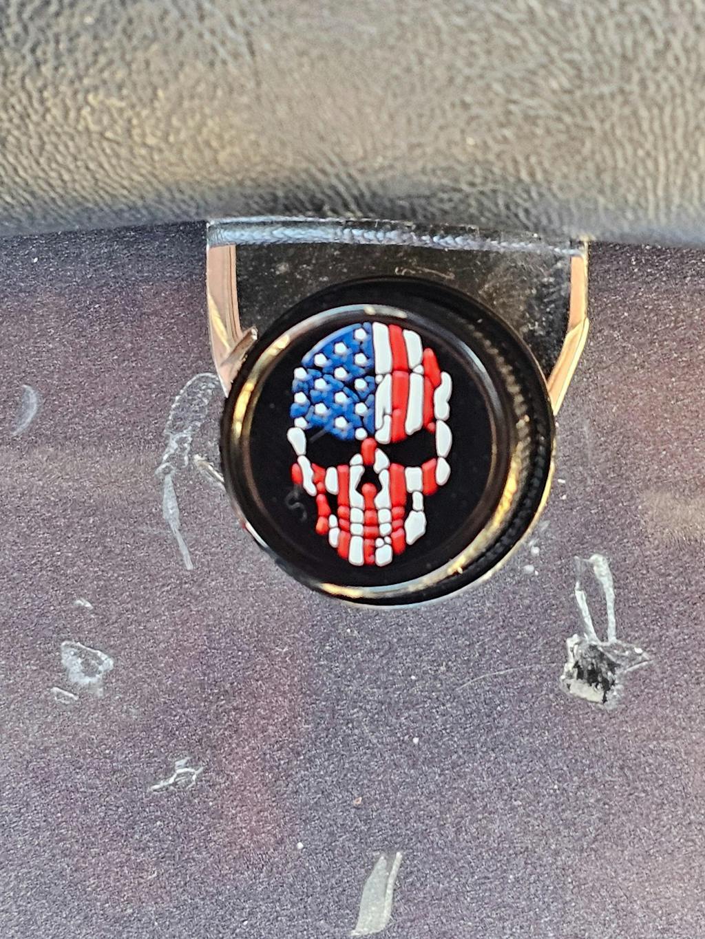 Stainless-Steel Red, White and Blue American Flag Skull Seat Screw in Black