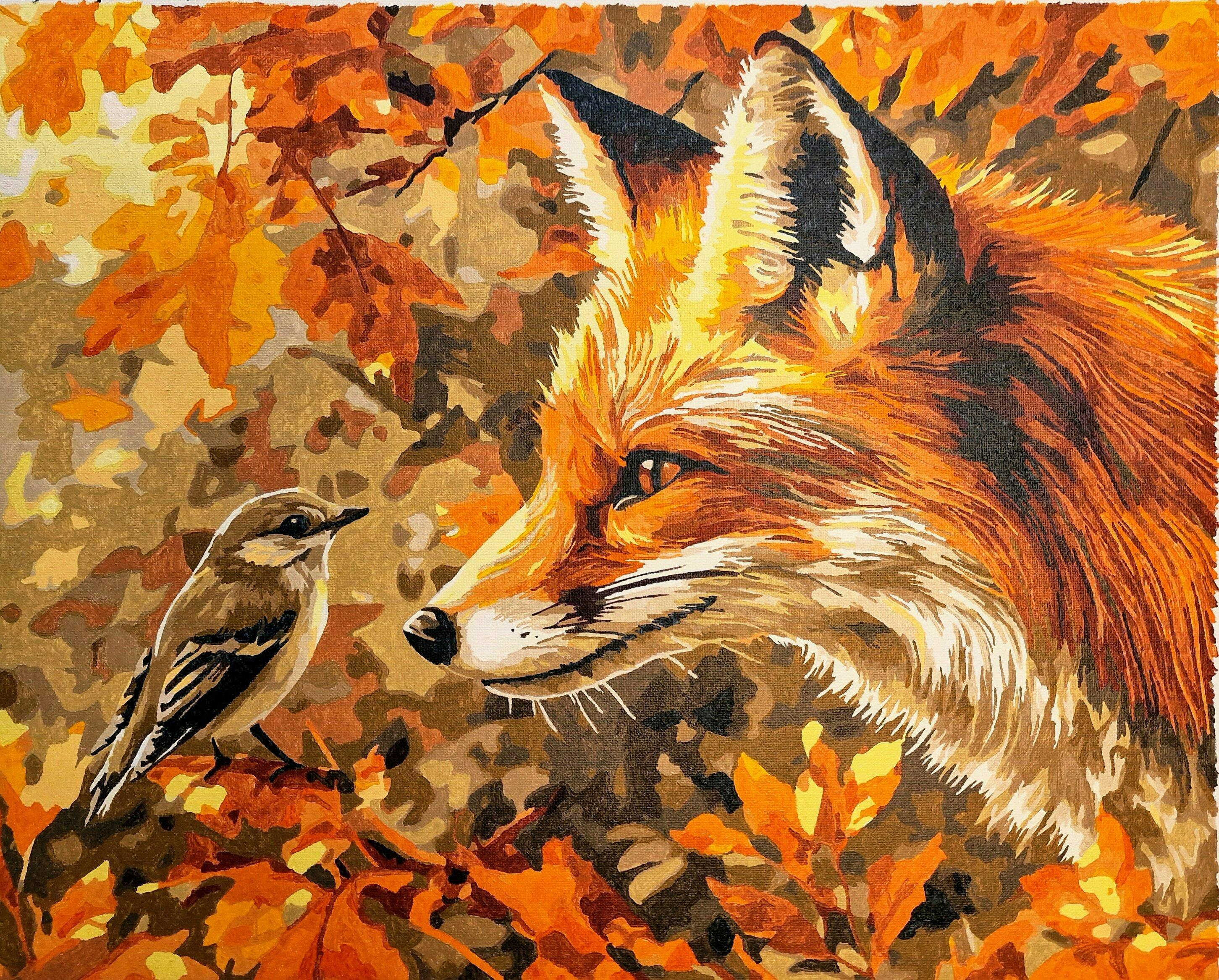 Paint by Numbers for adults UK - Fox and Bird in Autumn – Figured'Art