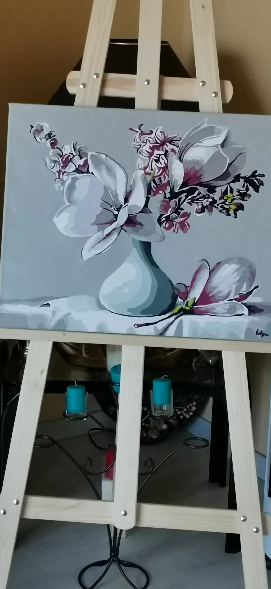 ArtbyHannah Toile murale - Images de fleurs avec magnolia blanc foncé - Œuvre d'art florale pour