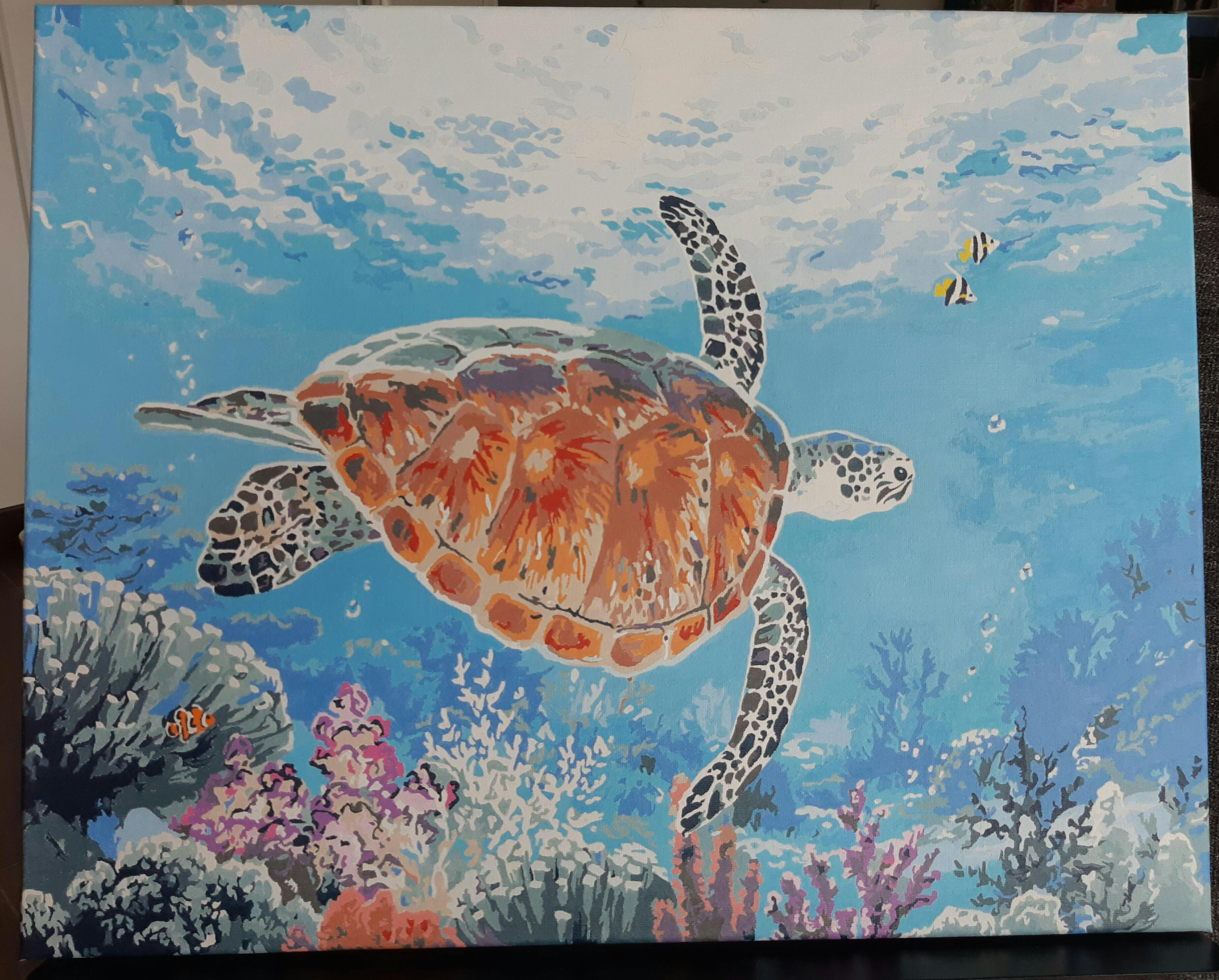 Toile Peinture Tortue dans l'océan - 20x20 cm - Décoration murale