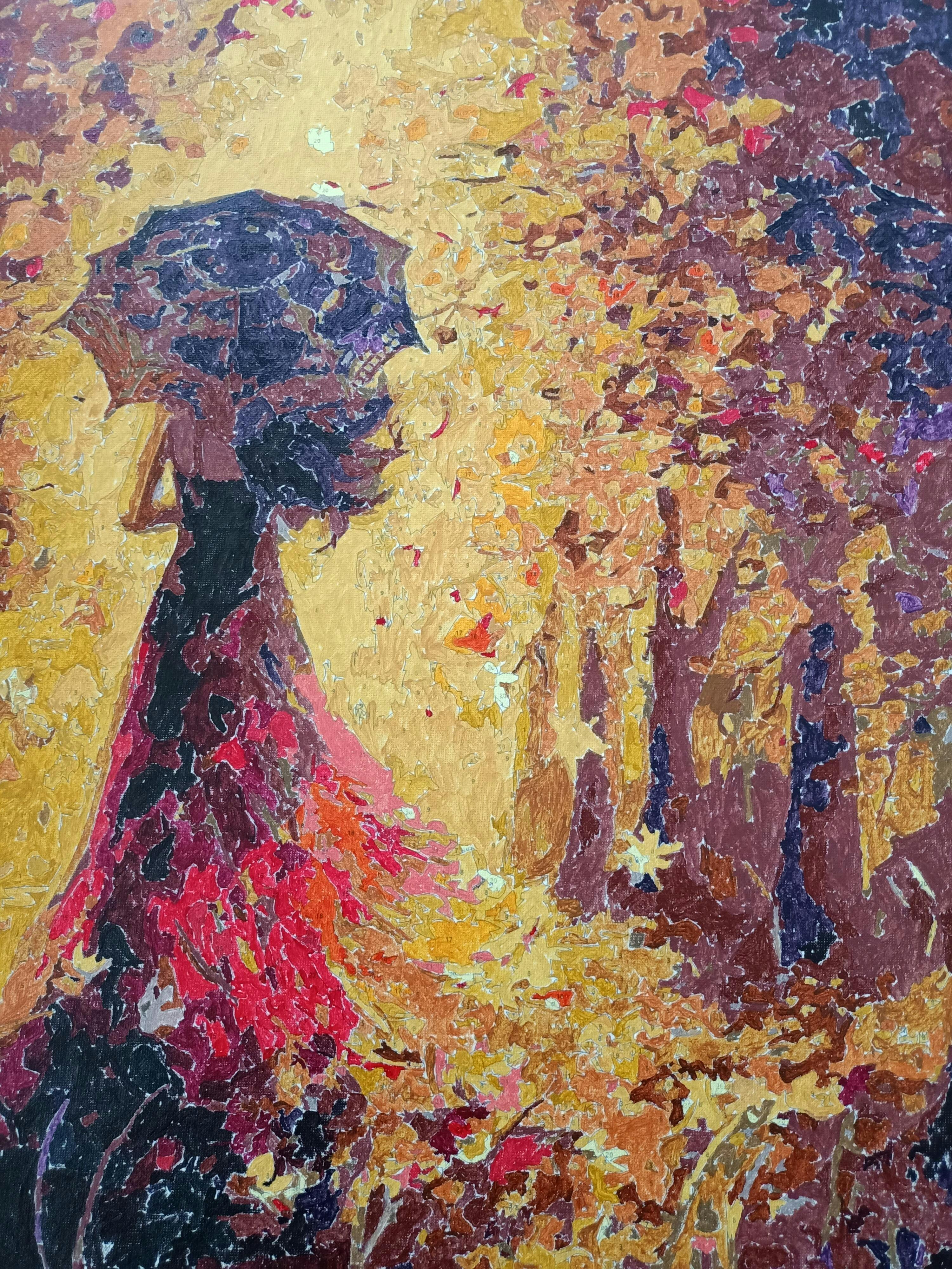 Paint by numbers - Autumn Forest and Woman with Umbrella – Figured'Art