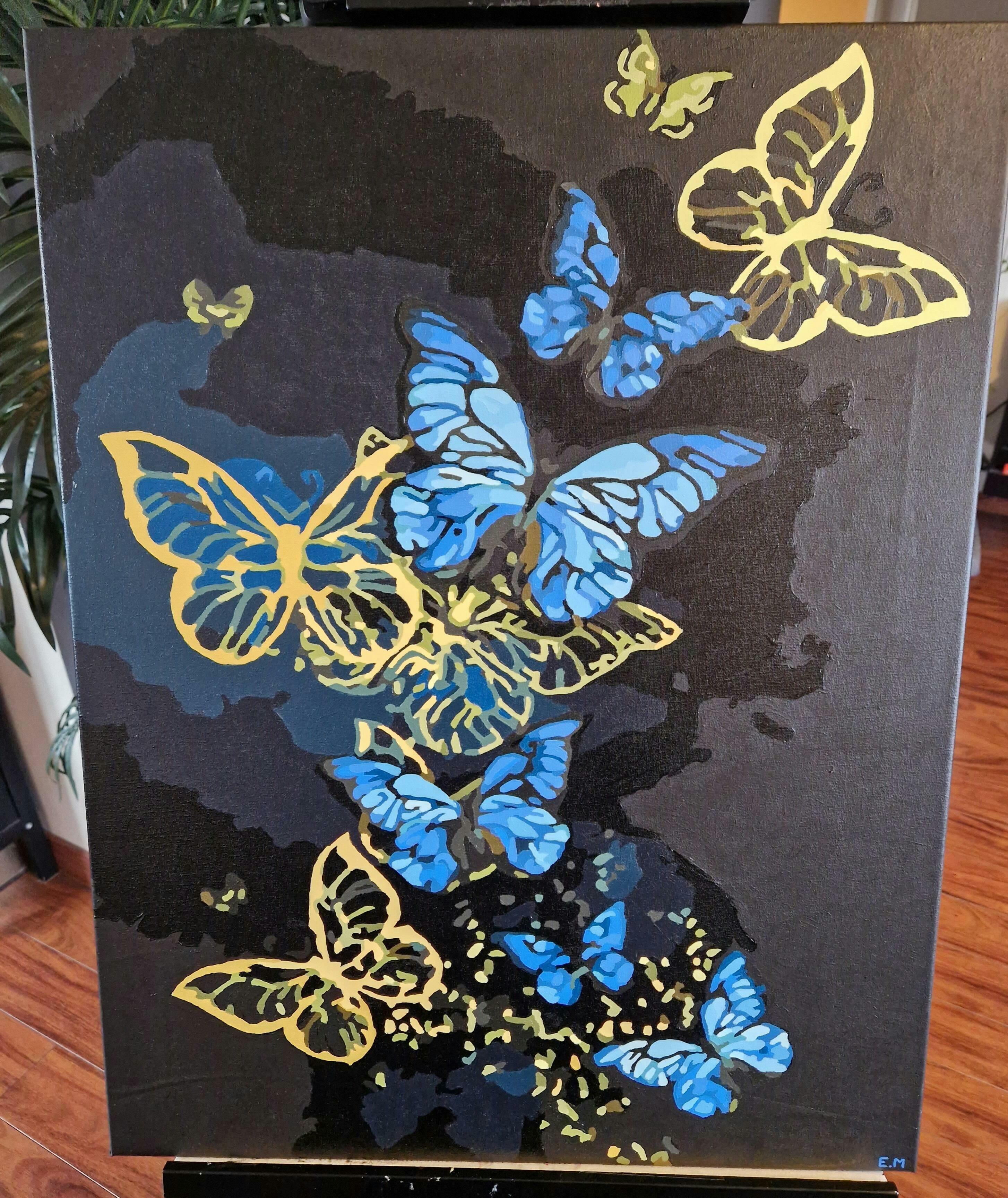 Gold Butterflies Paint By Numbers - PBN Canvas