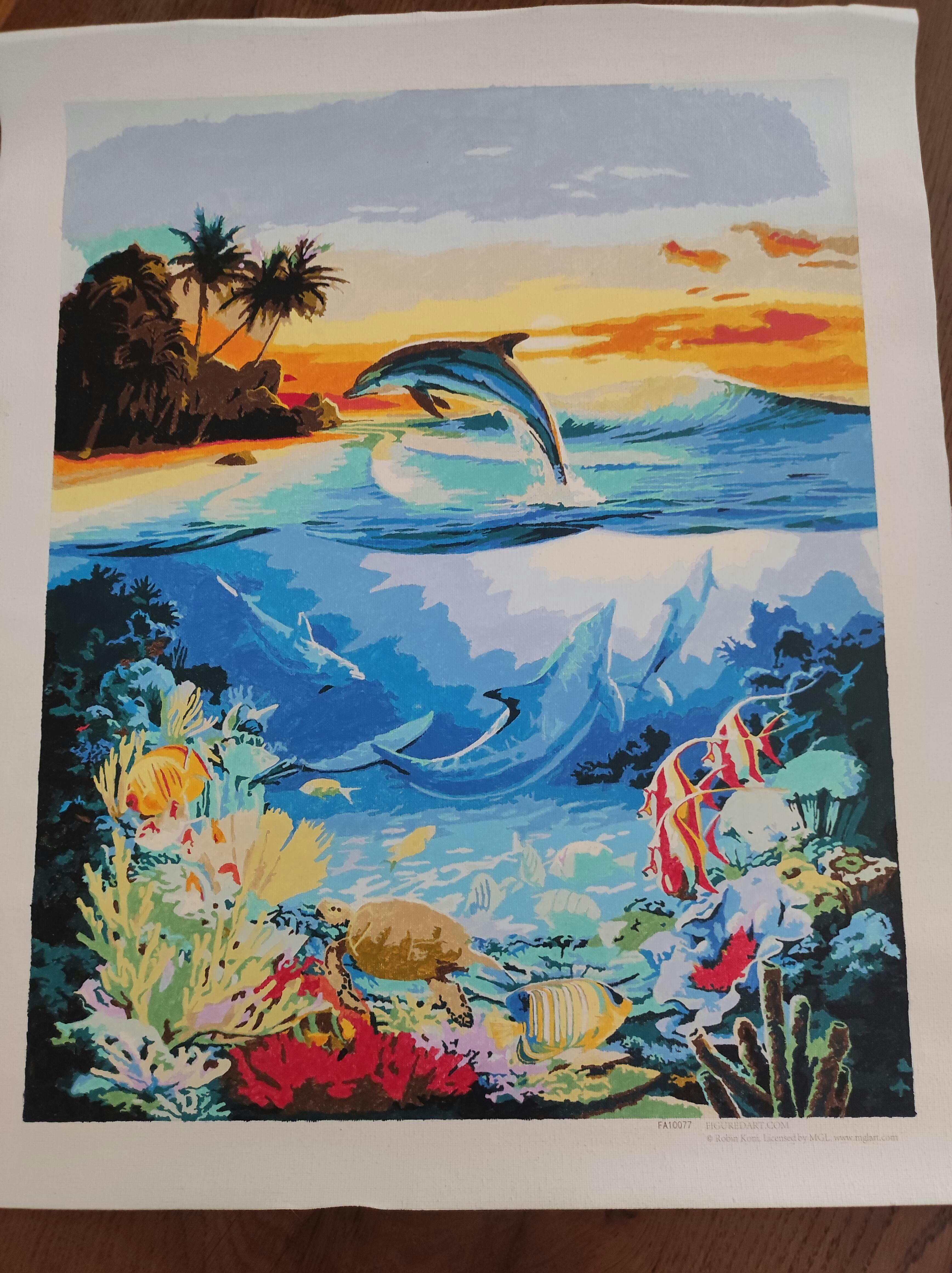 Peinture par numéro dauphin dessin sur toile cadeau bricolage photos par  numéros Kits animaux peintures peintes à la main décor à la maison peinture  à l'huile 16x20 pouces : : Jeux et