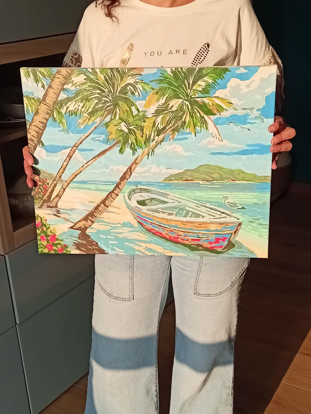 YEESAM ART Dipinto a olio fai da te con i numeri, per adulti e bambini, vela, nave da crociera, nave da 16 x 20 pollici, pittura con numeri a partire da 5