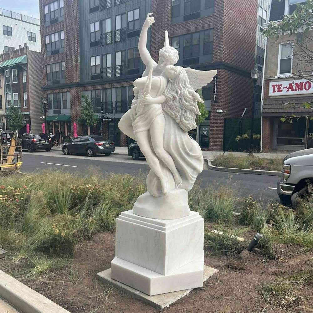 FINEST White Marble Eros and Psyche Statue Replica Classical Custom Sculpture for Home Garden Public Art USA FM-129 (Including Pedestal)