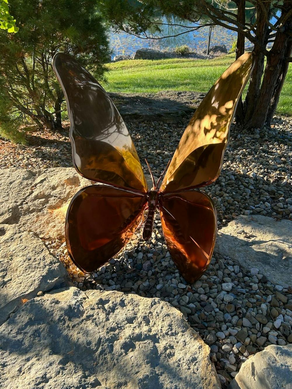 FINEST Modern Stainless Steel Butterfly Insect Sculpture Polished Mirror Finish for Luxury Gardens and Contemporary Outdoor Spaces FS-193