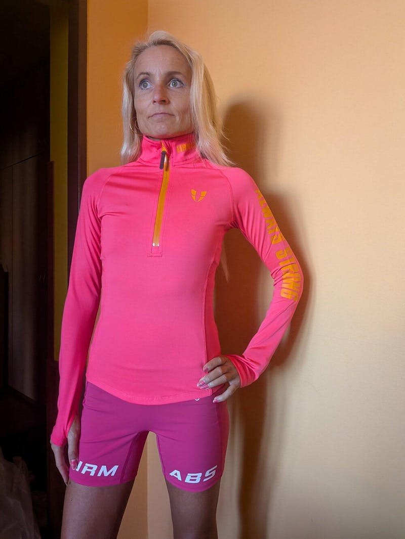 Half Zip Long Sleeve Top - Dark Pink