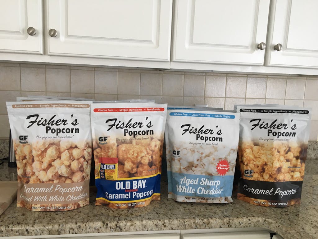 Fisher's Popcorn World Famous Caramel Popcorn Since 1937
