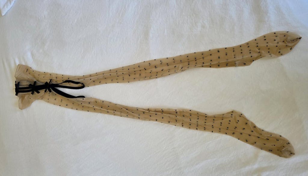 Sexy 5D Aurora Polka Dot Bow Decoration Hollow-out See-through Skin-friendly Open Crotch Pantyhose