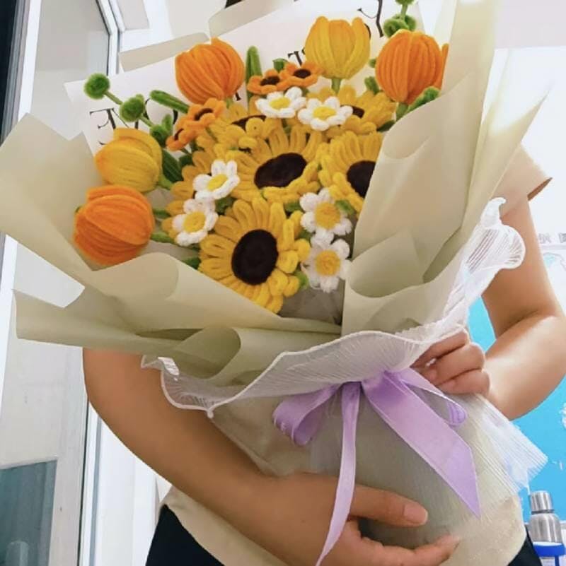 Sunflower Mixed Bouquet, Flower Bouquet with Sunflower, Tulip, Daisy