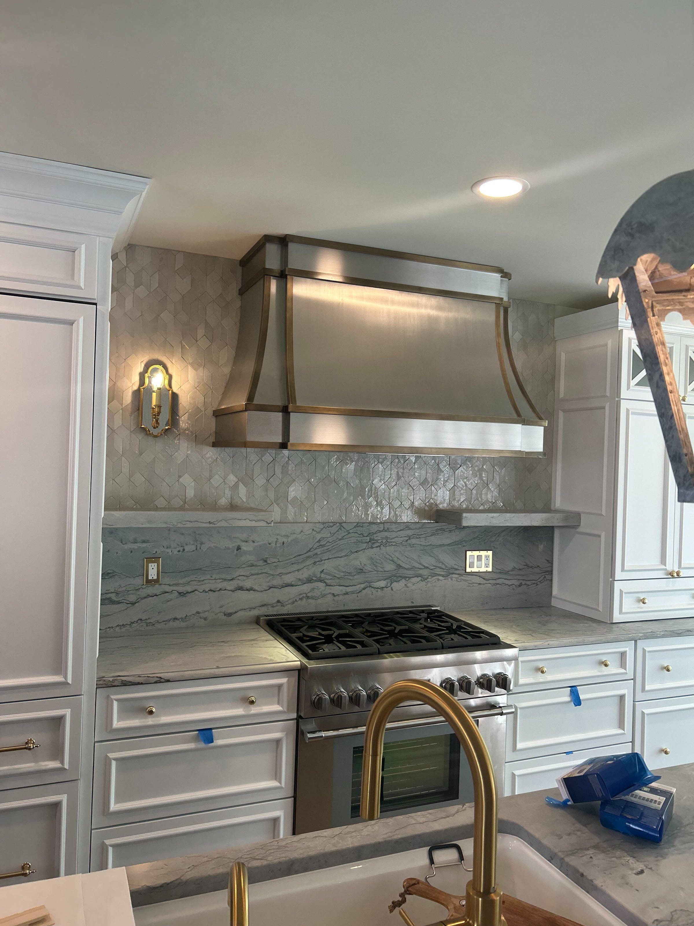 Fobest Custom Stainless Range Hood with Aged Brass Straps FSS-351