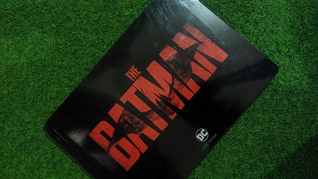 The Batman in Bold Red Comic Laptop Skin