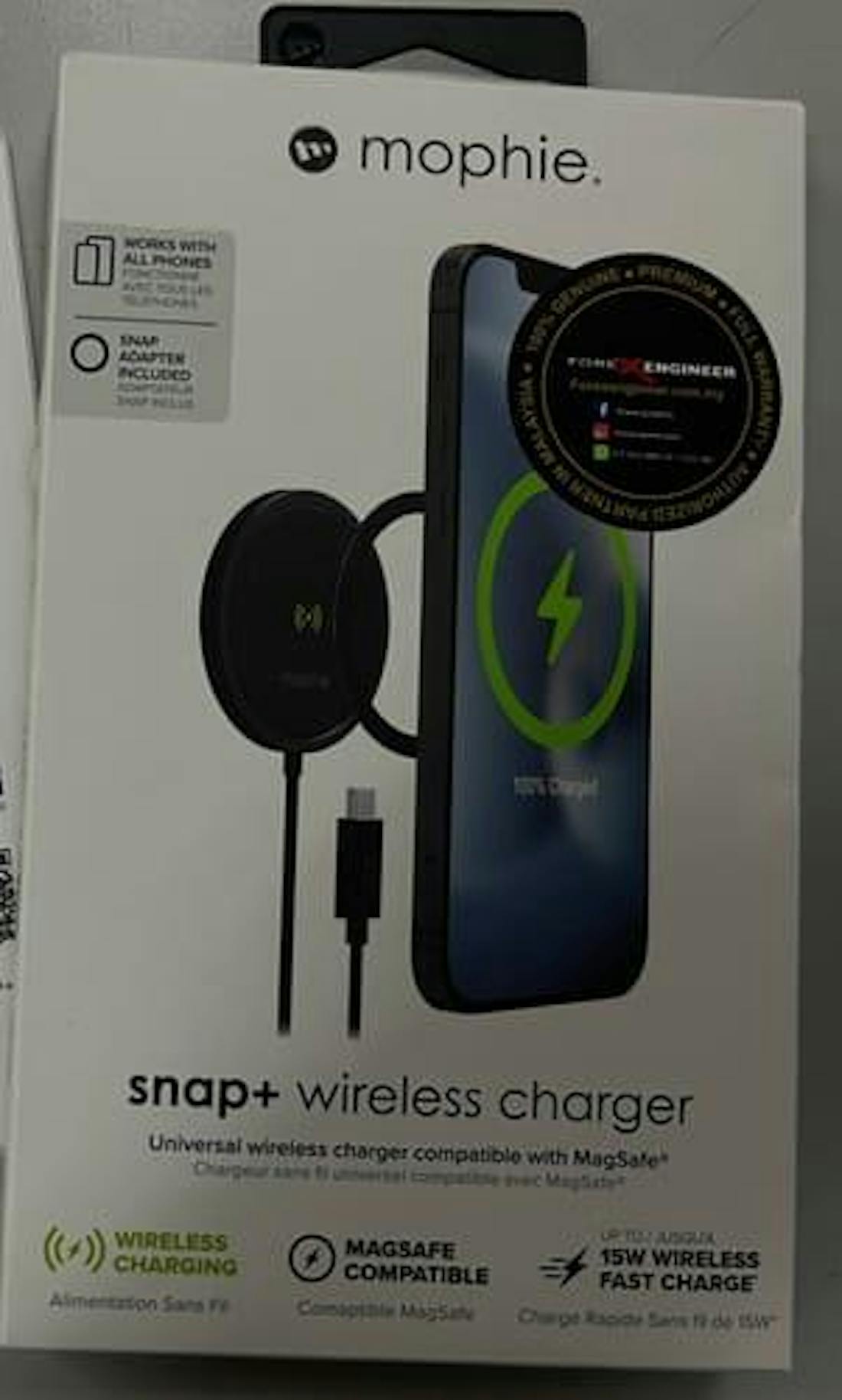 Mophie Snap+ Wireless Charger - 15W for Qi-enabled and MagSafe Compatible.