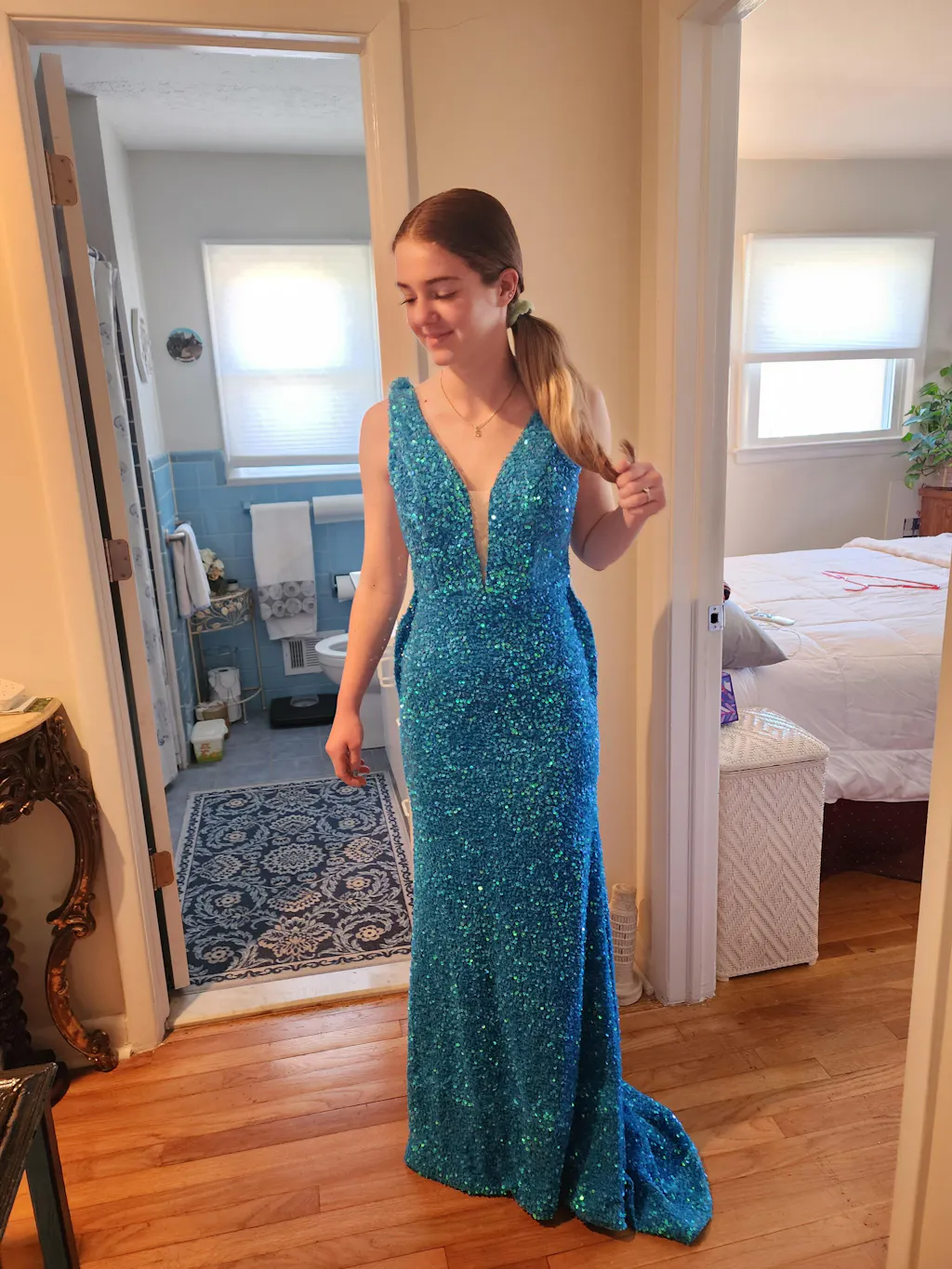 Vintage Long Blue Mermaid Evening Dresses Simple Sleeveless Prom Dresses main image 1