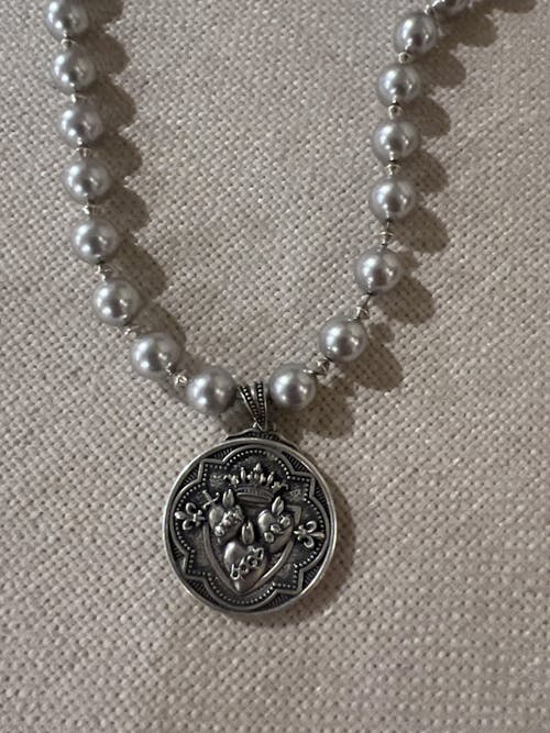 St. Joseph/Three Hearts Two-Sided Pendant in Sterling Silver, 30mm