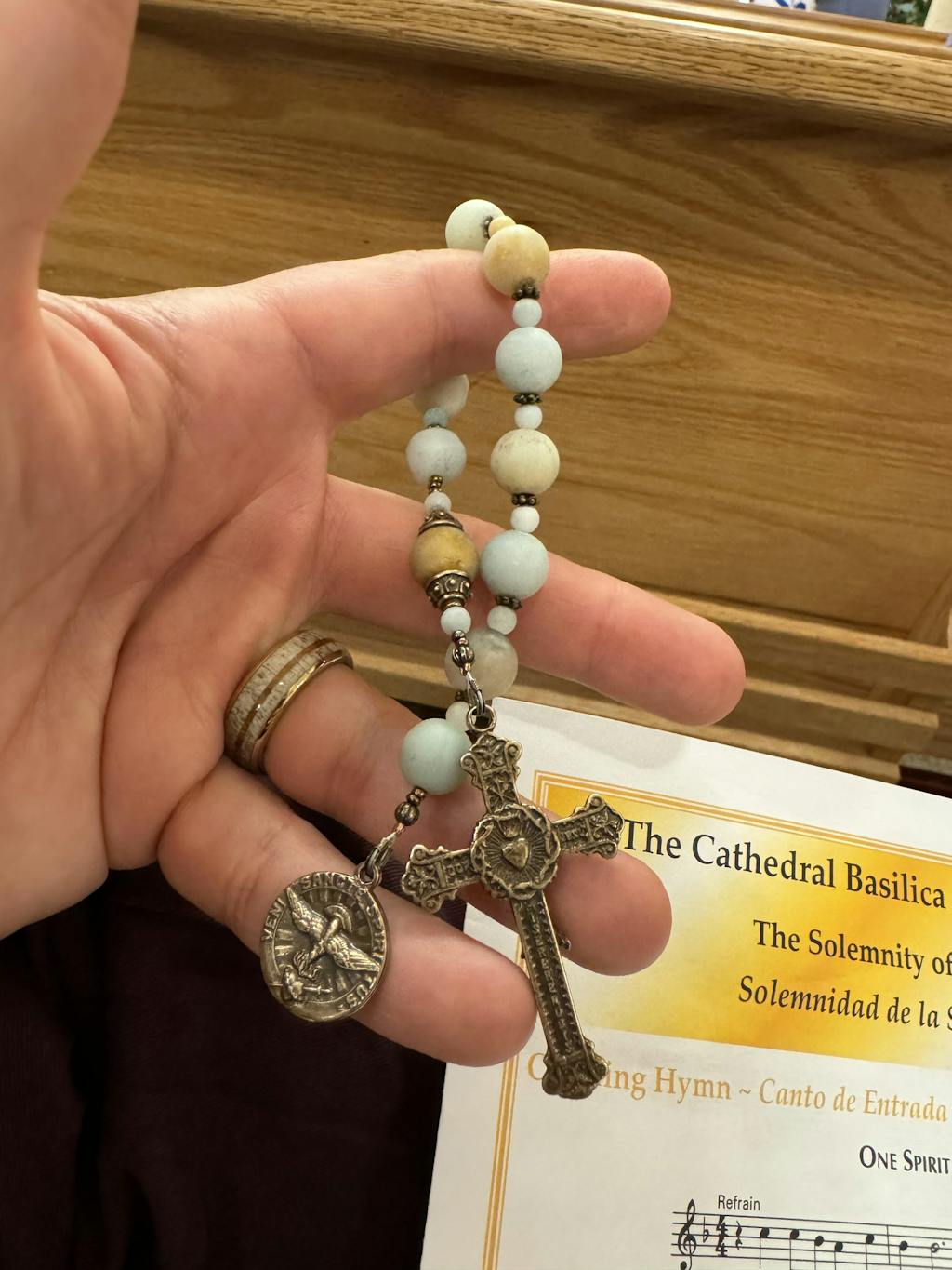 Amazonite and Bronze Holy Spirit Single Decade Rosary