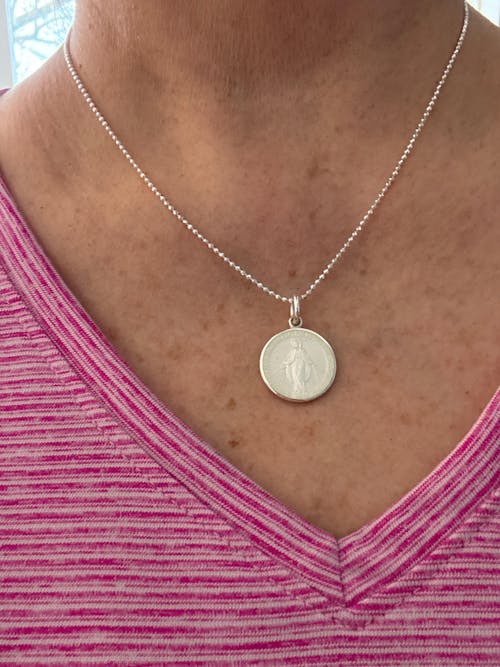 Miraculous Medal Pendant in Sterling Silver with White Cream Enamel (3 Sizes)