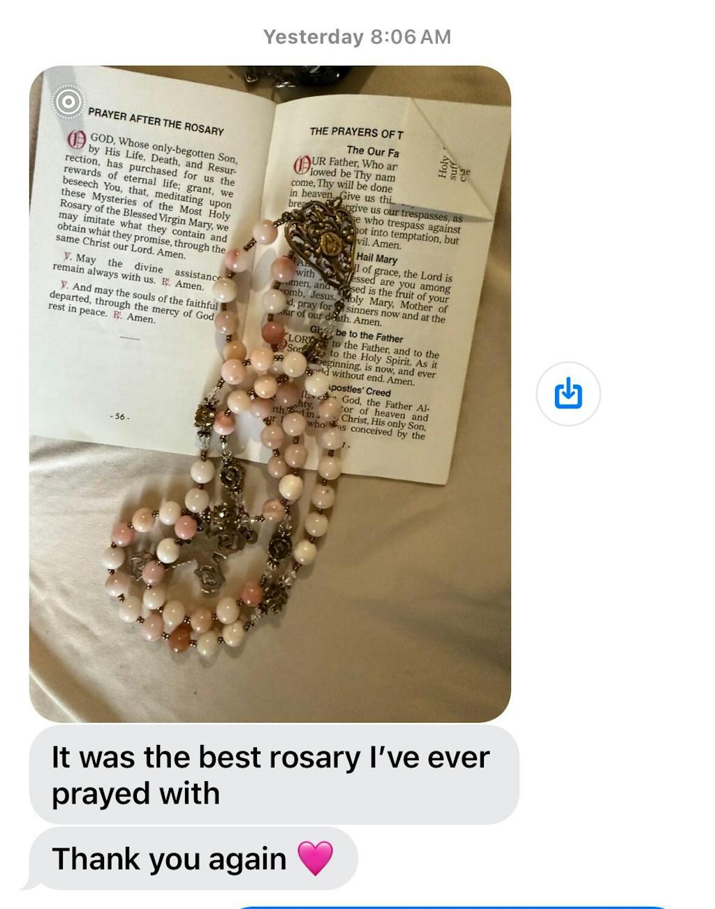 Rosary - Pink Opal and Bronze St. Therese of Lisieux Center and Elaborate Scrolls Crucifix