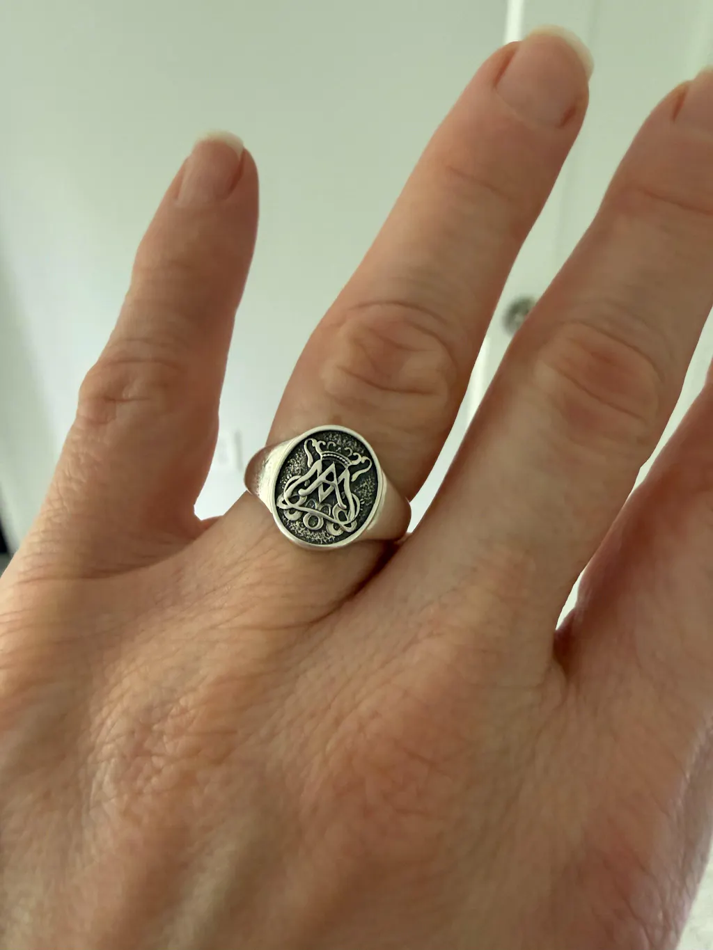 Auspice Maria Signet Ring in Sterling Silver