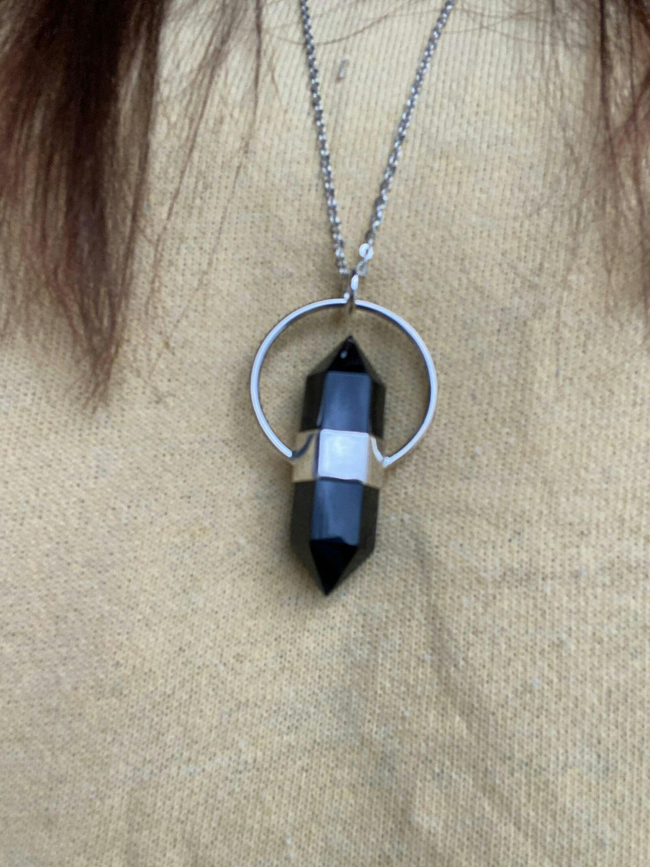 Black Onyx Crystal Point Necklace in Sterling Silver
