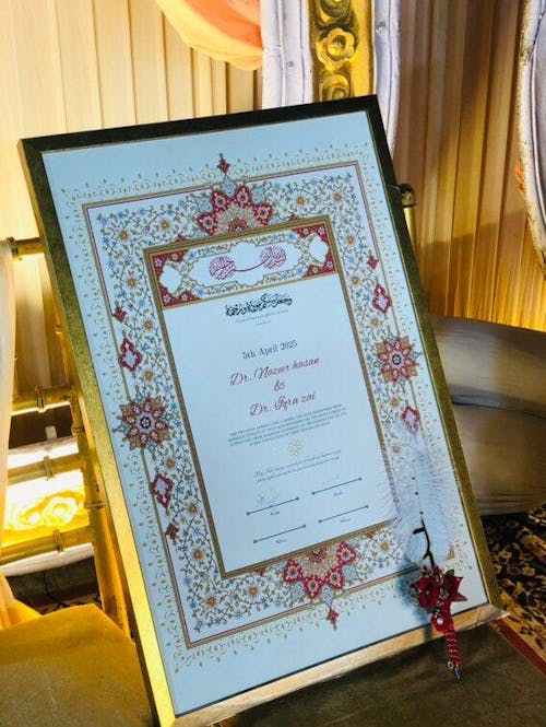 Customised Premium Nikah Nama | Personalised Luxury Nikah Certificate with Pen | Islamic Marriage Certificate (Red)