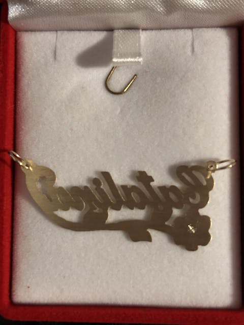 14k Solid Gold Custom ROSE & STEM Nameplate Pendant Necklace with Chain Options