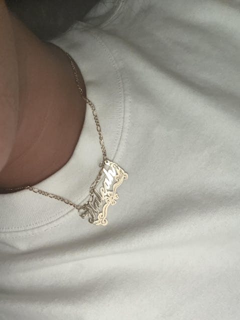 14k Solid Gold Custom CURSIVE FLOWER Nameplate Pendant Necklace with Chain Options