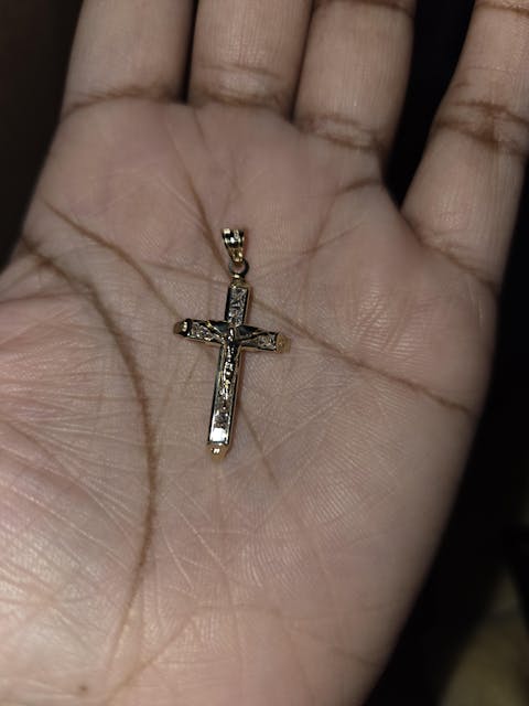 10k Solid Gold Jesus Cross Pendant Necklace Cubic Zirconia Crucifix with Chain (LG,MED,SM,XS)