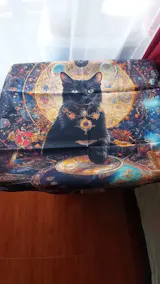 Colorful Mandala Black Cat Tarot Tablecloth – Witchcraft Altar Cloth with Moon & Star Design for Divination