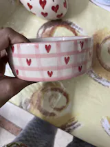 Handmade Ceramic Bowl, Pack of 1, Checked Hearts Microwave Safe Kitchen Dining