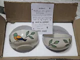 Handcrafted Ceramic Serving Bowls, Pack of 2, Bird Leaf Design