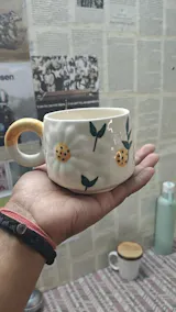 Elegant Ceramic Mustard Flower Coffee Mugs, Pack of 1, Floral Design