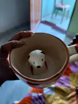 3D Puppy Ceramic Coffee Mug, Pack of 1, Brown White Paw Print