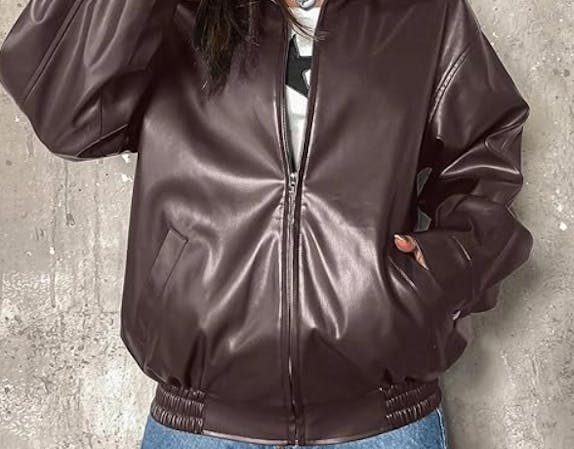 Brown Vegan Leather Oversized Jacket
