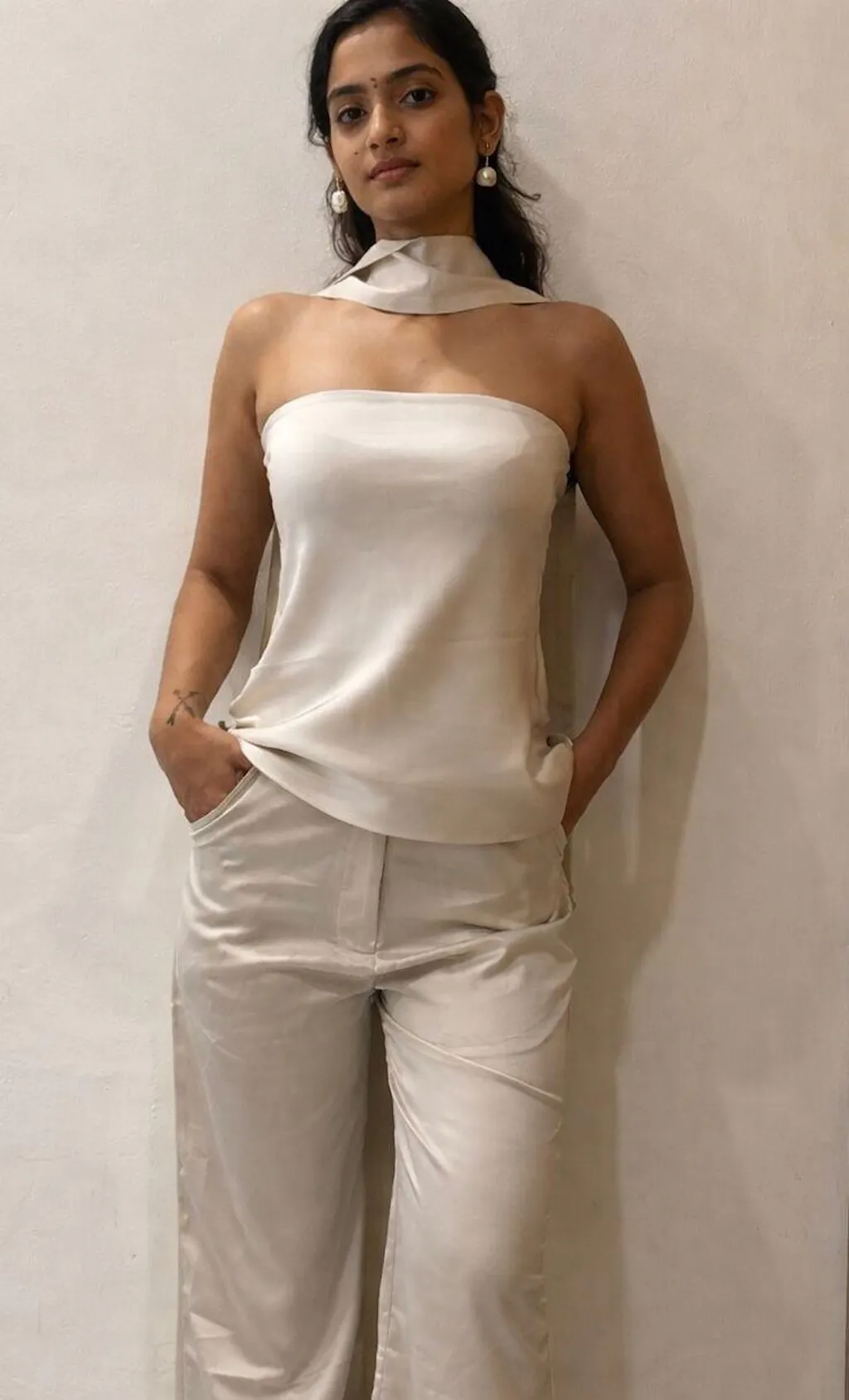 Premium Satin Champagne Tube Top Co-ord set