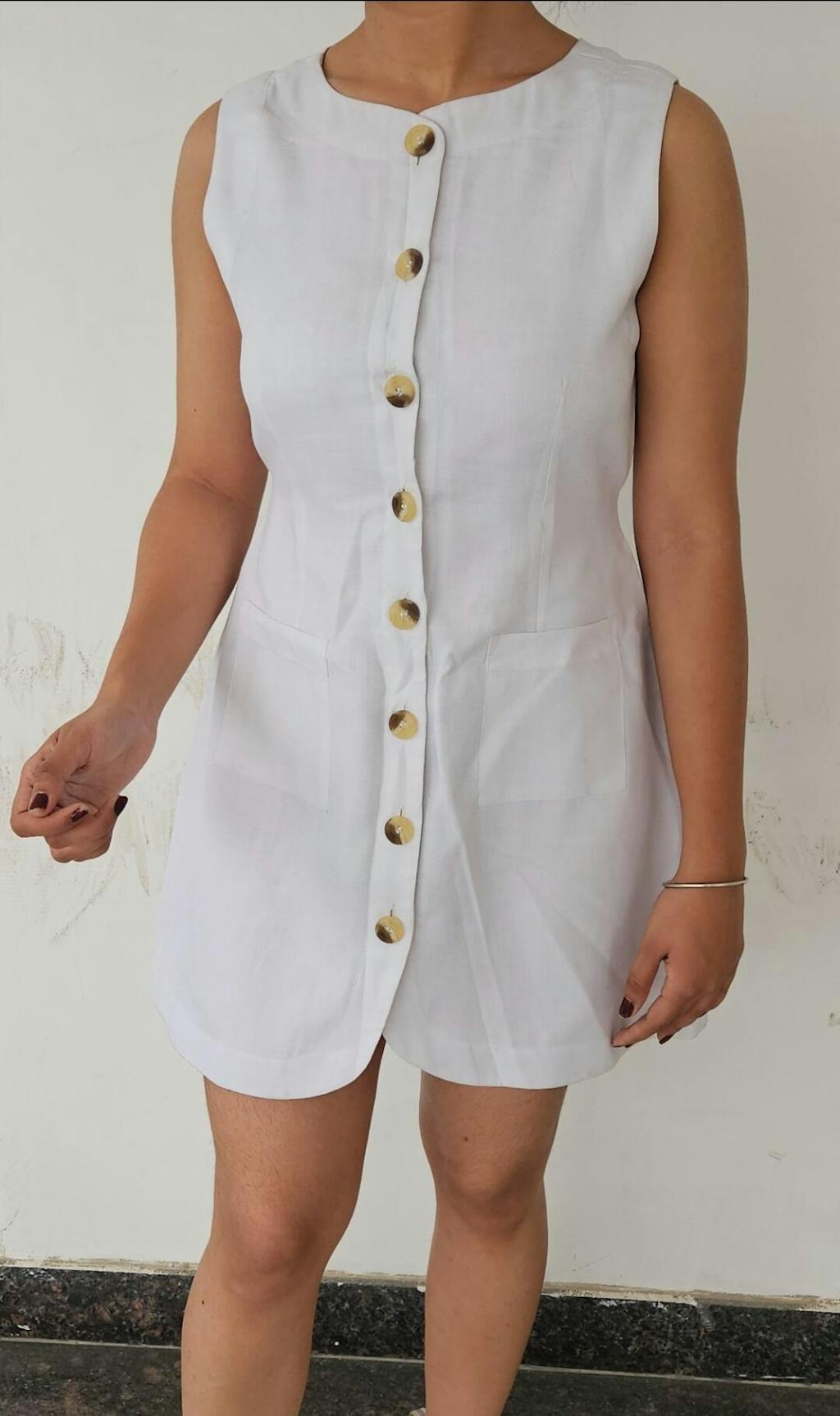 Linen White Waistcoat Mini Dress