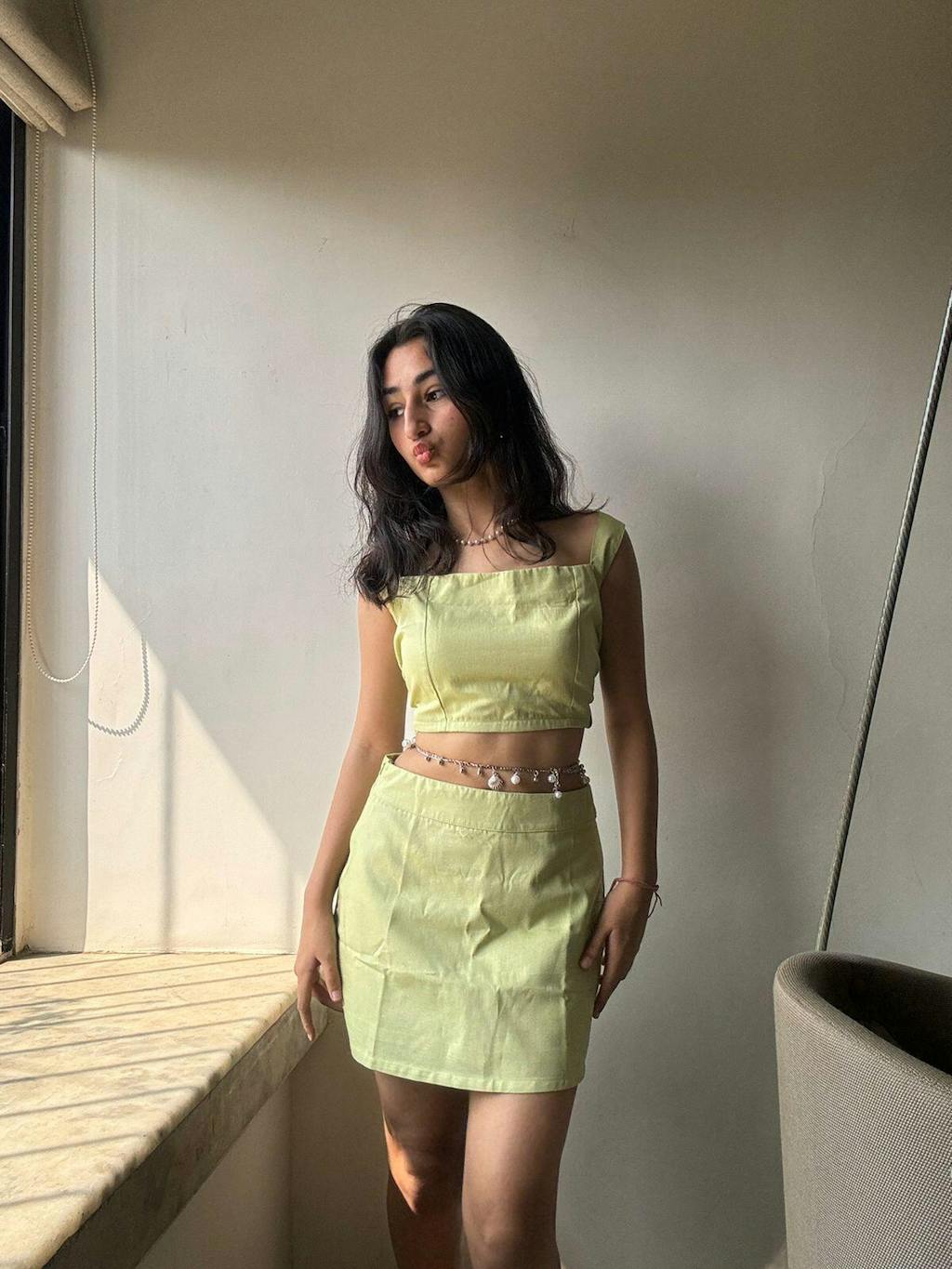 Premium Lime Green Mini Skirt & Top