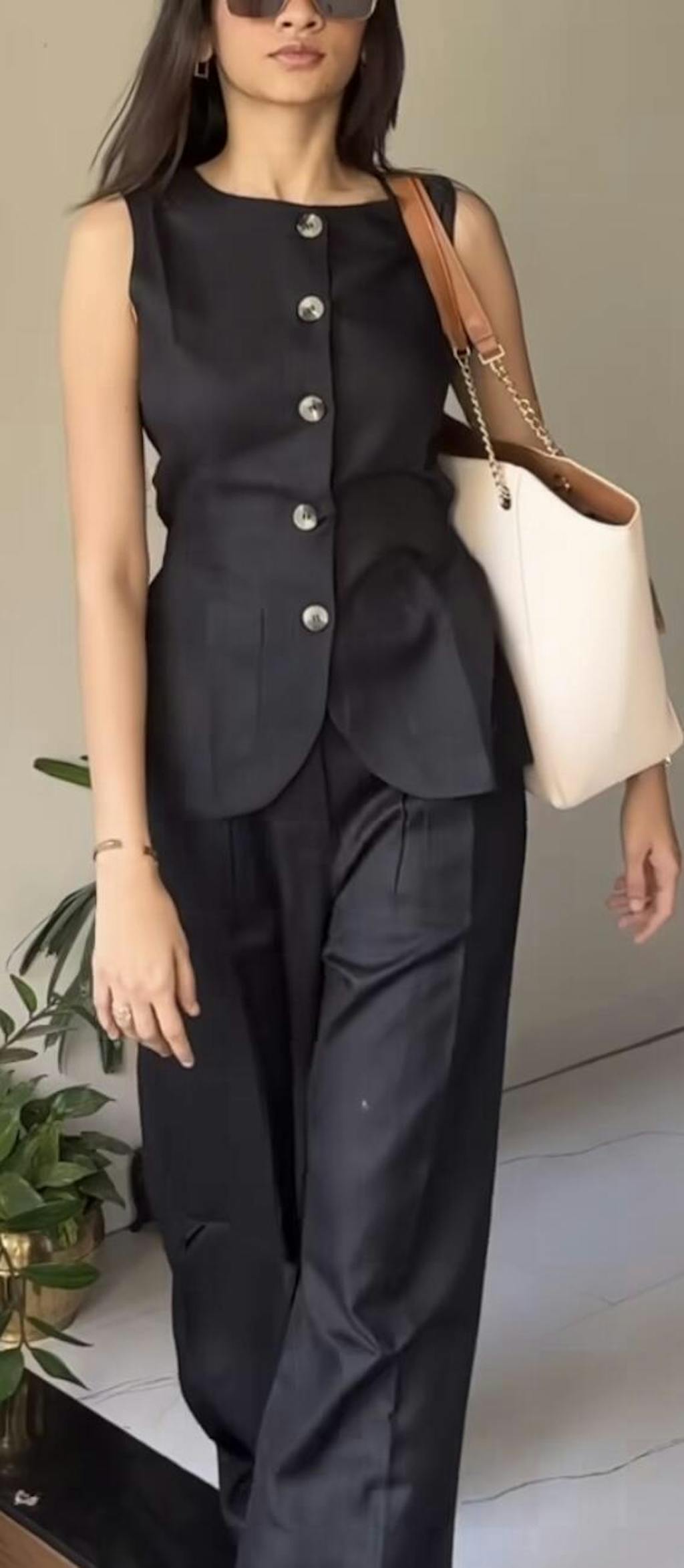 Linen Black Long Waistcoat And Trouser