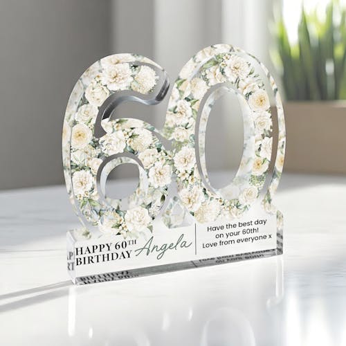 Personalised Happy 60th Birthday Gift Plaque Freestanding Block