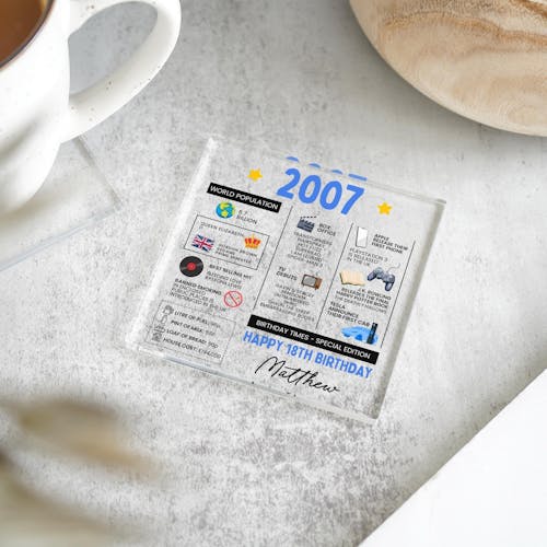 Personalised 2007 Fun Facts 18th Birthday Coaster