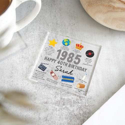 Personalised Fun Facts 40th Birthday 1985 Coaster